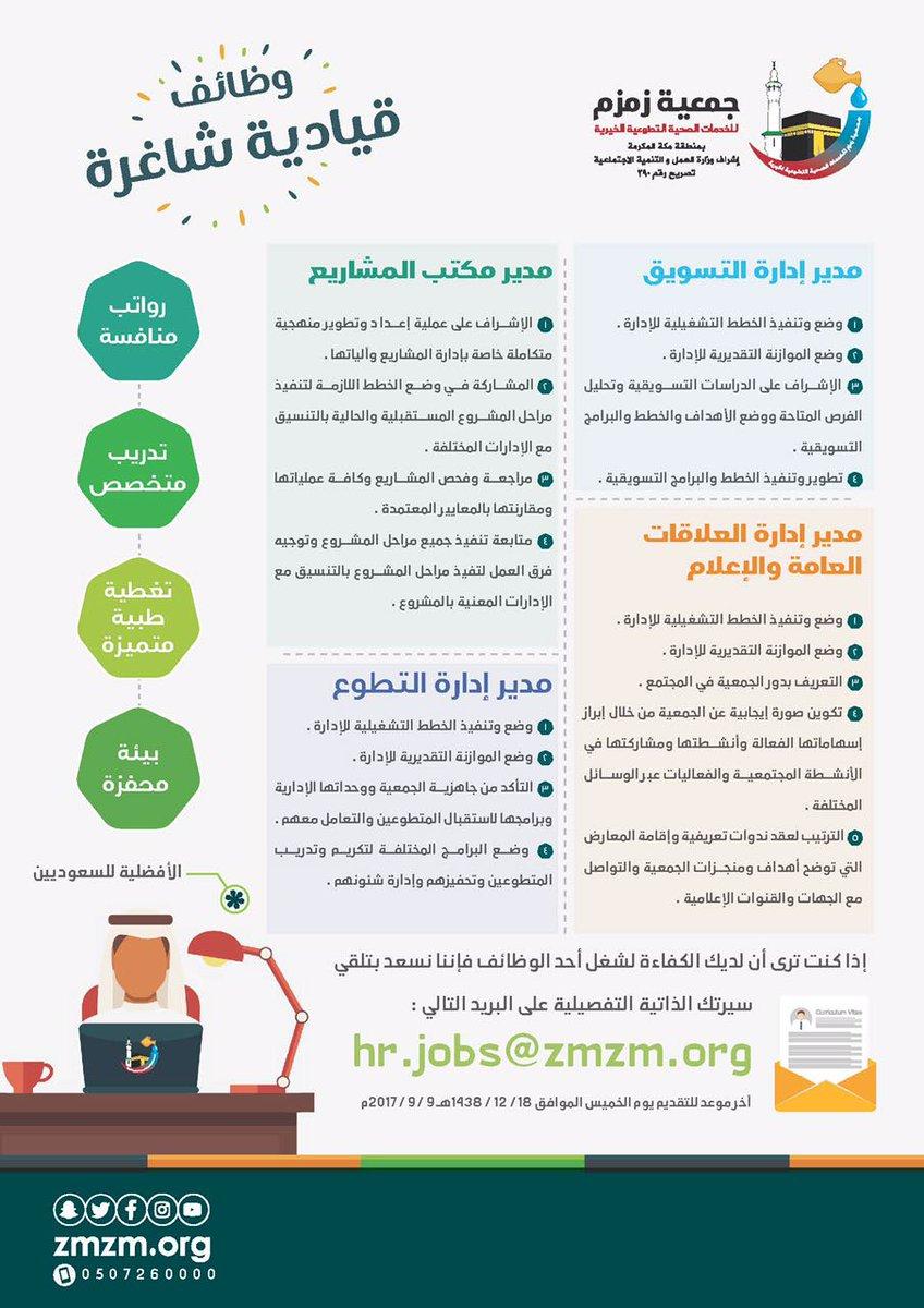 ملتقى التأهيل و التوظيف السعودي تعلن جمعية زمزم للخدمات الصحية التطوعية الخيرية عن وظائف قيادية للرجال