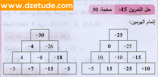 حل تمرين 45 صفحة 50 رياضيات السنة الثانية متوسط - الجيل الثاني