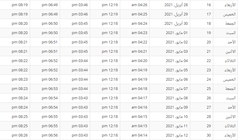 امساكية رمضان 2021 - 1442 مواعيد الصلاة في الامارات
